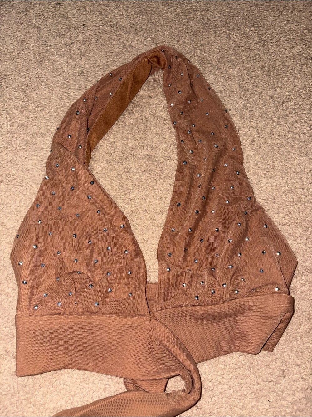 Brown Rhinestone Halter Crop Top - Picture 3 of 5